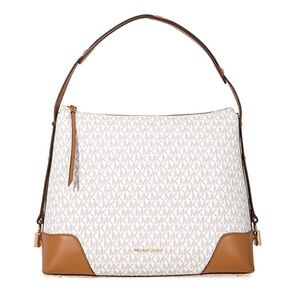 Michael Kors- Crosby Large Signature Logo Print Shoulder Bag - Vanilla / Acorn